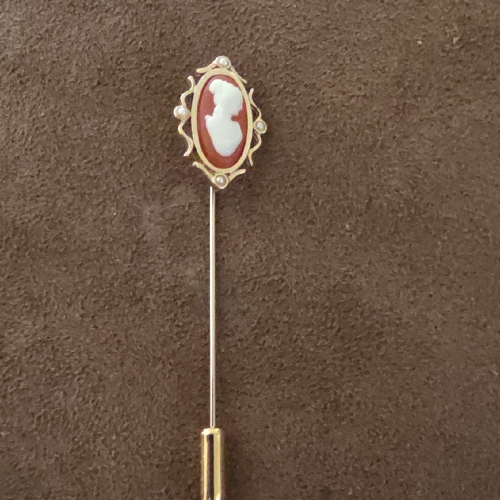 Avon Gold and Red Cameo Brooch